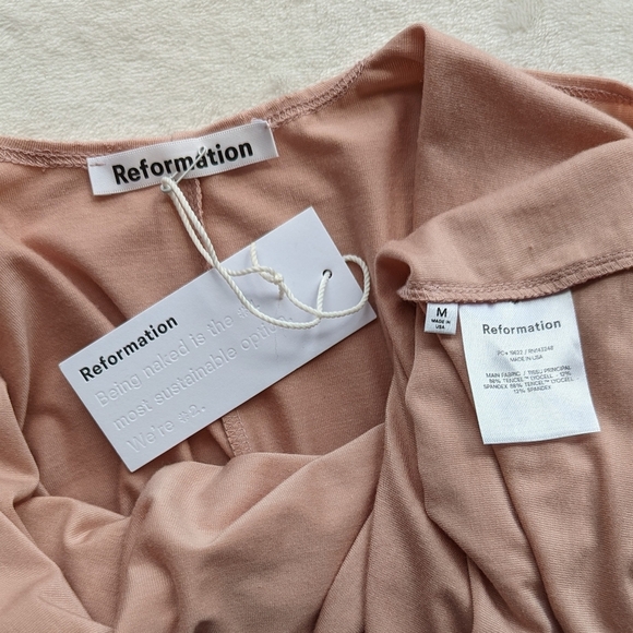 Reformation Avant Mini Dress Long Sleeve Open Back Ribbon Ties Blush Pink M NWT - Picture 14 of 14